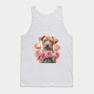 Puppy with pink rose, Valentine Tank Top